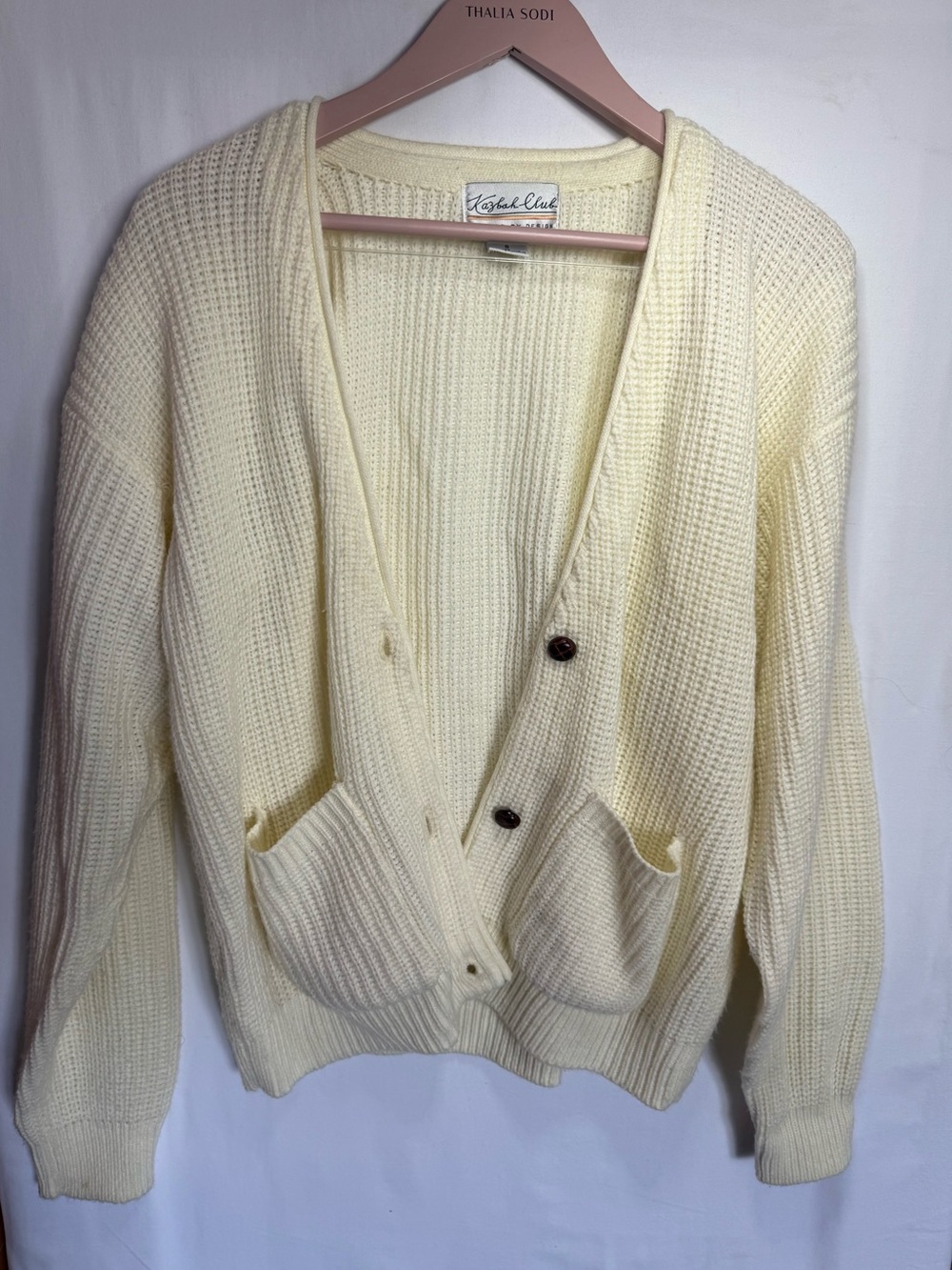 Thalia Sodi Soft Pale Yellow Waffle Knit Button Cardigan